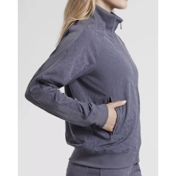 Athleta Brooklyn Bomber Jacket Leopard Medieval Violet Size Medium #981248 $139 - Picture 2 of 13